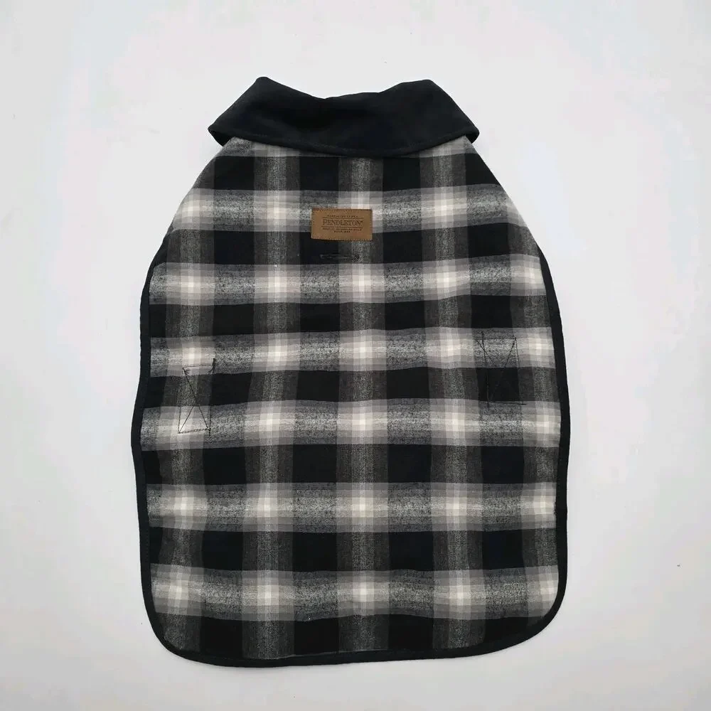 PENDLETON Dog Coat Black White Gray Plaid Large 30-55 Lbs Jacket Carolina
